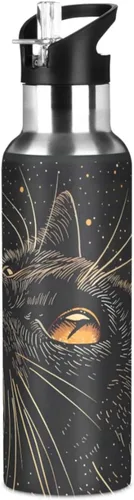 Vista 32 de Botella de Agua de Lobo Tazas de Lobo Botella de Agua Galaxia para Niños Niñas con Tapa de Pajita Lobos Aislada Acero Inoxidable Frasco de Agua a007