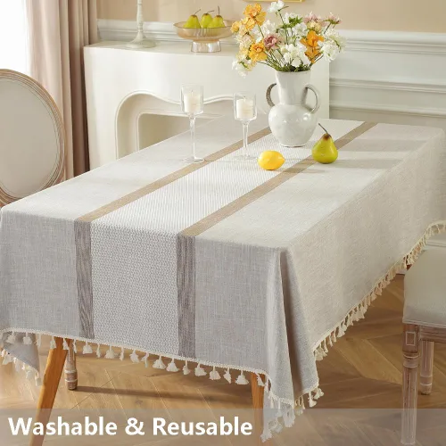 Vista 6 de TruDelve Fundas de Mesa de Algodón Rectangulares de 8 Pies, Mantel Rectangular Oblongo Lavable para Cocina y Comedor (A-Lino, 98"x55", Rectangular)