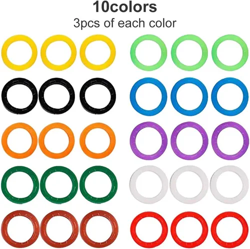 Vista 2 de 30 tapas de silicona para llaves, anillos de codificación de identificación de llave de plástico, colores surtidos