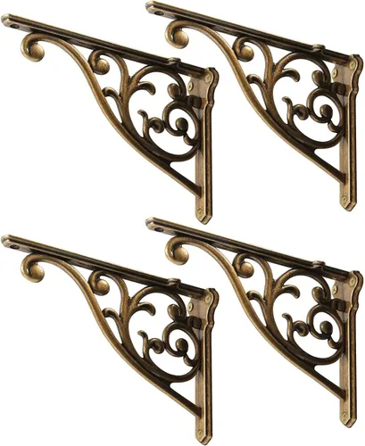 Vista 50 de Soportes de estante de 4 pulgadas, paquete de 4 soportes de pared de latón antiguo de alta resistencia, estantes decorativos de cocina victoriana