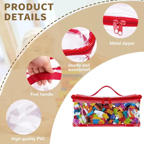 Vista 3 de Paquete de 3 bolsas transparentes de almacenamiento de juguetes, 9.4 x 6.7 x 4.3 pulgadas, bolsas organizadoras de juguetes de PVC transparente
