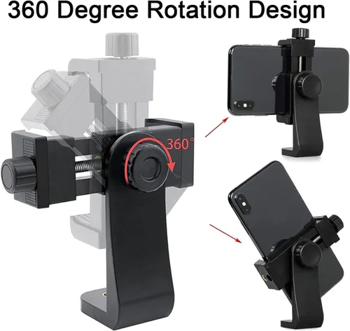 Vista 3 de Adaptador de montaje de trípode para teléfono celular, soporte universal para teléfono, abrazadera ajustable, soporte giratorio de 360 grados, clip