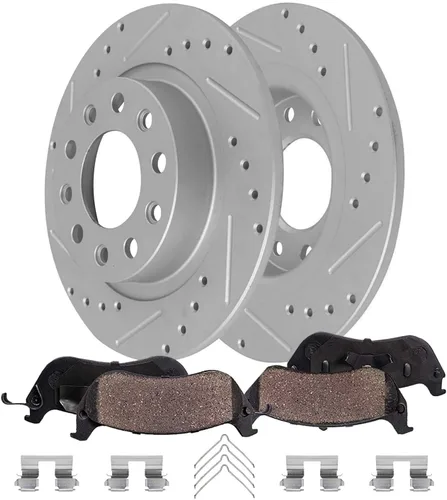 Vista 160 de Detroit Axle - Rotores de freno delanteros perforados y ranurados + repuesto de pinza de freno lateral del conductor para Honda Odyssey Acura MDX