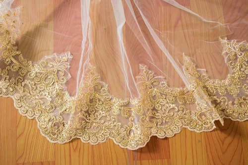 Vista 6 de elliehouse Oro Encaje de la mujer 2pisos boda nupcial velo con peine S02