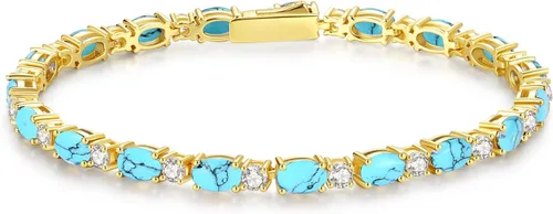 Vista 15 de FANCIME 14K Gold Plated Silver Birthstone Tennis Bracelets for Women 7" Abril