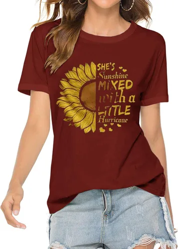 Vista 2 de Cicy Bell Women's Cute Sunflower Graphic T Shirts Letter Print Short Sleeve O Neck Summer Casual Cotton Tees Tops