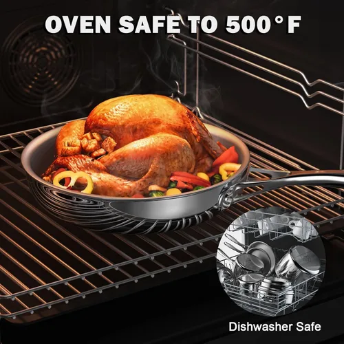 Vista 6 de Cooks Standard Sartén de Freír de Acero Inoxidable, Wok Sartén para Saltear Multicapa de 8 Pulgadas, Sartén de Cocina, Plateado