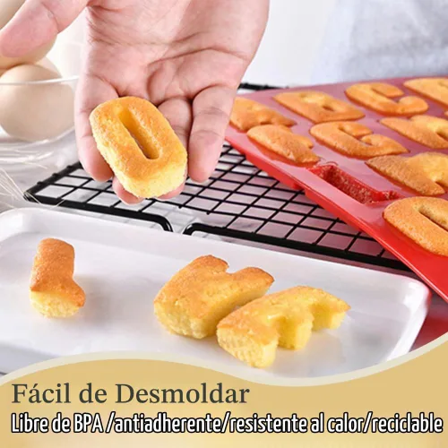 Vista 5 de 2 moldes de silicona para tartas de letras, sin BPA, molde antiadherente para chocolate, suave y fácil de liberar, decoración de moldes rojos