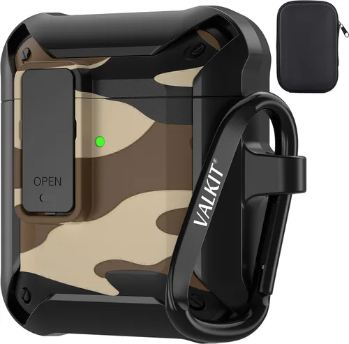 Vista 10 de Valkit Funda para Airpods para hombres con cerradura, funda de cuerpo completo con llavero para AirPods de Apple a prueba de golpes, funda