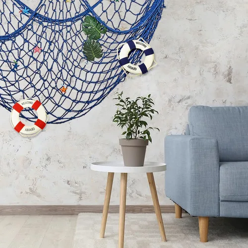 Vista 7 de salvavidas decorativos de tela, de bienvenida, decoración náutica para el hogar, 2 piezas, rojo y azul
