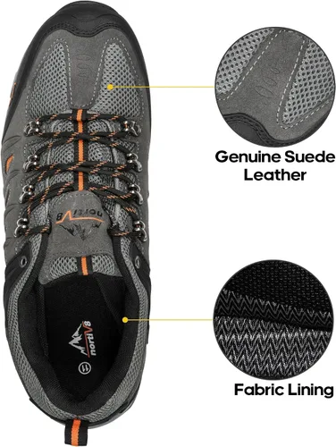 Vista 5 de NORTIV 8 Zapatos de senderismo impermeables para hombre, zapatos de senderismo de cuero para exteriores, senderismo, camping, caminata