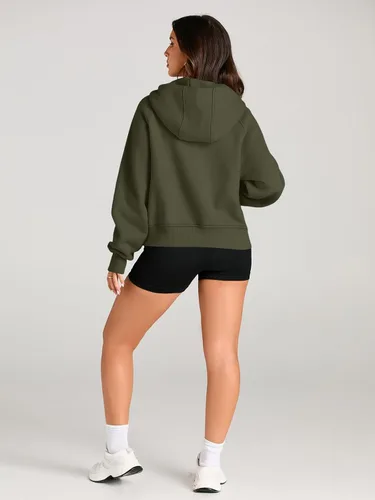 Vista 3 de AUTOMET Sudaderas con media cremallera, sudaderas cortas con capucha de forro polar para mujer, sudadera con cremallera de un cuarto, trajes