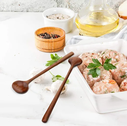 Vista 7 de Patelai 6 cucharas de madera de 11 pulgadas, cucharas de madera de mango largo, cuchara de sopa de estilo coreano japonés para cocinar, comer