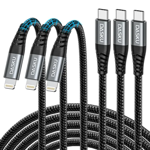 Vista 9 de Cable Lightning de 3 pies, 3 unidades [certificado Apple MFi], cable de carga de nailon trenzado para iPhone, cable de carga resistente compatible