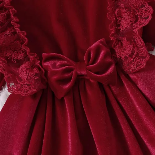 Vista 5 de IMEKIS Vestido de terciopelo de Navidad para niñas pequeñas, vestido de fiesta para bebés, otoño, invierno, volantes, manga larga, vestido de noche