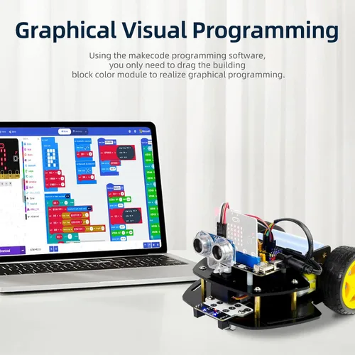Vista 3 de Microbit - Kit de coche robot 2WD para Micro:bit V2 y V1.5 (no contenido), coche de codificación gráfica de código de imagen con sensor ultrasónico