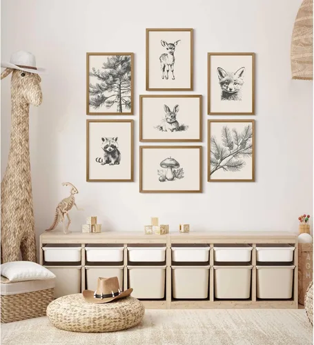 Vista 3 de Arte de pared para guardería, lienzo de animales del bosque, decoración de pared, imágenes de la habitación del bebé, impresiones de animales