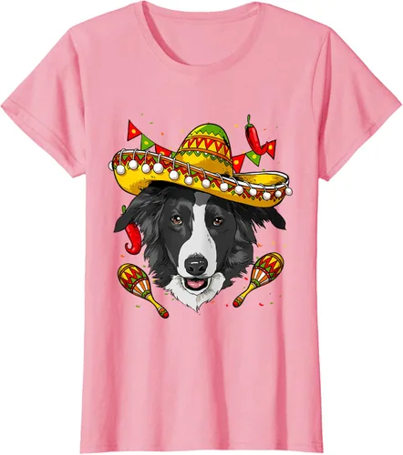 Vista 11 de Cinco de Mayo Border Collie Hombres Mujeres Niños Sombrero Camiseta Negro