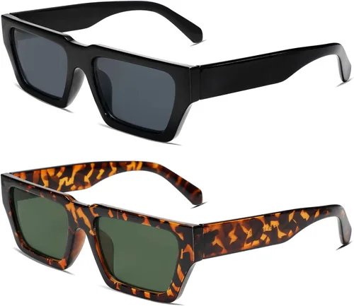 Vista 2 de Allarallvr Gafas de sol cuadradas retro para mujeres y hombres, montura rectangular, gafas de sol unisex AR82108