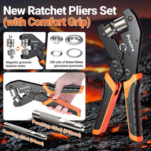Vista 2 de Preciva Kit de herramientas de ojales de 3/8" y 1/4", kit de ojales de mano intercambiable de doble cabezal con 280 piezas de ojales y arandelas