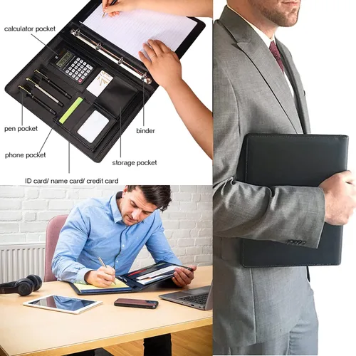 Vista 9 de Portafolio profesional de cuero para negocios con portapapeles tamaño carta, carpeta de cartera A4 y carpeta organizadora (excluyendo calculadoras)