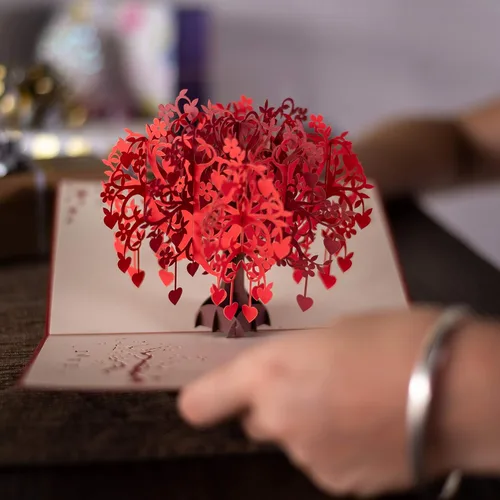 Vista 4 de DEVINE Cards - Tarjeta de árbol de amor desplegable Tarjeta de feliz día de San Valentín para esposa y esposo Tarjeta del día de la madre
