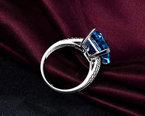 Vista 3 de Anillo de compromiso con topacio y zafiro, de plata 925, rectángulo, corte perfecto, anillo de compromiso solitario, anillo de compromiso