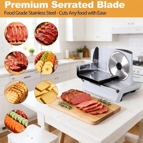 Vista 7 de SUPER DEAL Cortador Eléctrico Premium de Carne para Alimentos - Hoja de Acero Inoxidable de 7.5 Pulgadas para Cocina Hogar, Deli, Carne, Alimentos