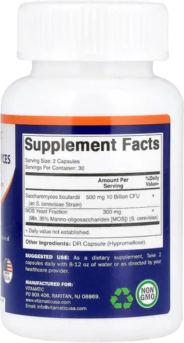 Vista 2 de Vitamatic Saccharomyces Boulardii Probiotic 10B por porción + extracto de levadura (fracción de levadura MOS) 300 mg - 60 cápsulas DR - Fabricado