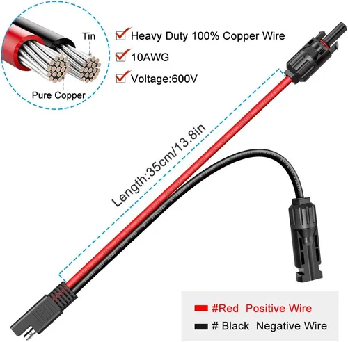 Vista 4 de ELECTOP Cable de conector de panel solar, conector SAE de 10 AWG a conectores solares macho y hembra, cable de extensión fotovoltaica para panel