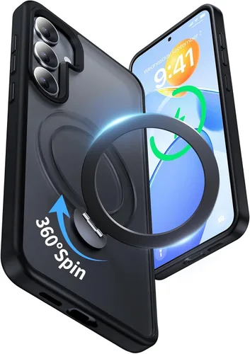 Vista 26 de Funda para Samsung Galaxy S24+ Plus, compatible con MagSafe, con soporte de anillo magnético giratorio de 360° [carga inalámbrica], soporte de Negro