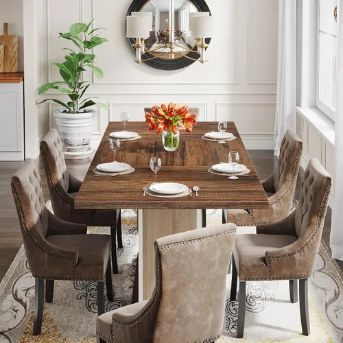Vista 5 de Tribesigns Mesa de comedor rectangular de 55 pulgadas para 4 a 6 personas, mesa de comedor de madera de granja para cocina, comedor y sala de estar