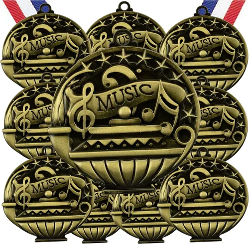 Vista 18 de Express Medals Pack of 10 (or More) Engraved Scholastic Academic Award Medals with RWB Neck Ribbons
