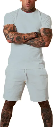 Vista 2 de Redqenting Pantalones cortos deportivos casuales para hombre de 8 pulgadas con bolsillos, pantalones cortos deportivos con cordón, pantalones cortos