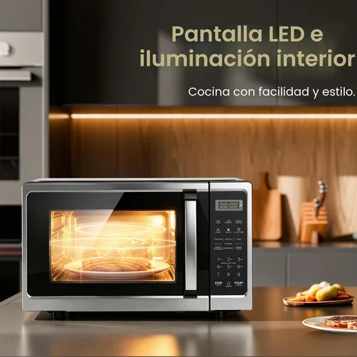 Vista 5 de Hornos microondas de encimera de 0.7 pies cúbicos, horno microondas de 700 vatios con iluminación LED, plato giratorio y bloqueo para niños