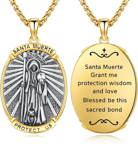 Vista 47 de Collar con colgante de amuleto de medalla de San de plata 10A-St Michael Oval