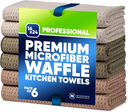 Vista 12 de Toallas de cocina de microfibra con tejido gofre, absorbentes, sin pelusas, gruesas, reutilizables, comerciales, suaves, para manos, té, vidrio Gris