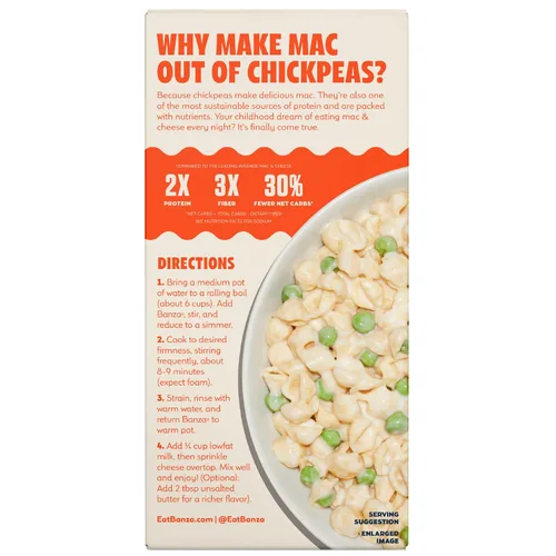 Vista 8 de Banza Shells & White Cheddar Mac and Cheese - Macarrones con queso alto en proteínas, sin gluten y bajo en carbohidratos, 5.5 onzas