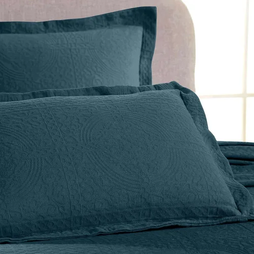Vista 6 de Superior Fleur De Lis - Juego de colcha de algodón de 3 piezas, decoración de cama para el hogar, colcha decorativa con textura, 2 fundas de Deep Sea