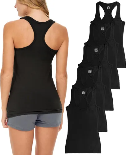 Vista 8 de Sexy Basics Paquete de 5 camisetas sin mangas PowerFlex con espalda nadadora para mujer / Camisetas sin mangas elásticas de algodón y elastano