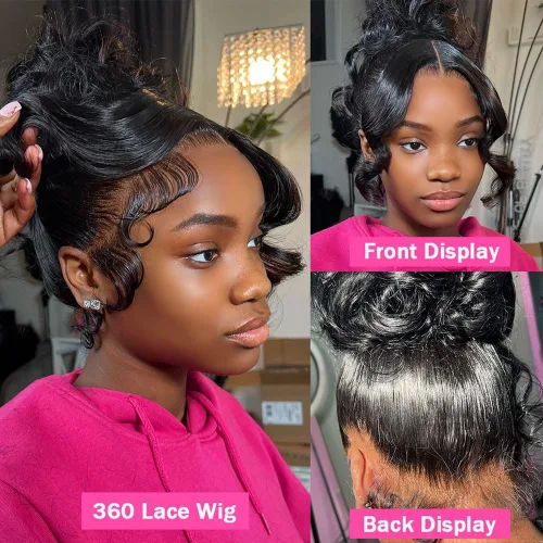 Vista 4 de Pelucas de cabello humano con encaje frontal 360 con cabello de bebé, pelucas de encaje frontal HD, densidad del 200%, pelucas de encaje frontal 360