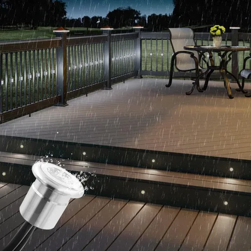 Vista 4 de Kit de luces LED para cubierta, IP67, impermeable, regulable, luz decorativa empotrable para exteriores, jardín, baldosas, escaleras, esquina