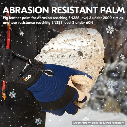 Vista 5 de Vgo... 1 par de guantes de trabajo de seguridad de cuero de piel de cerdo con forro para 32℉ o superior, cálidos para invierno frío, almacenamiento