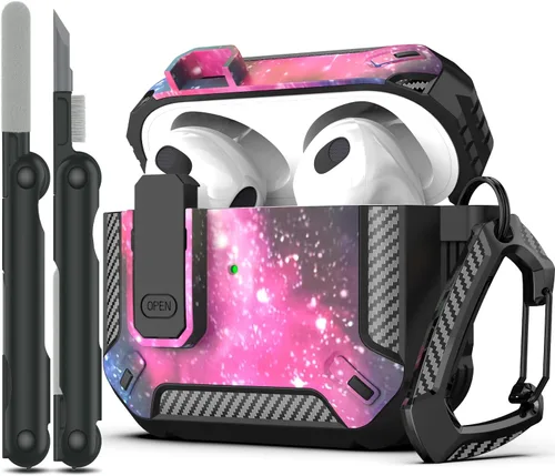 Vista 20 de RFUNGUANGO Funda para AirPod de 2ª generación con kit de limpieza, armadura protectora de carcasa dura militar con bloqueo para funda de carga