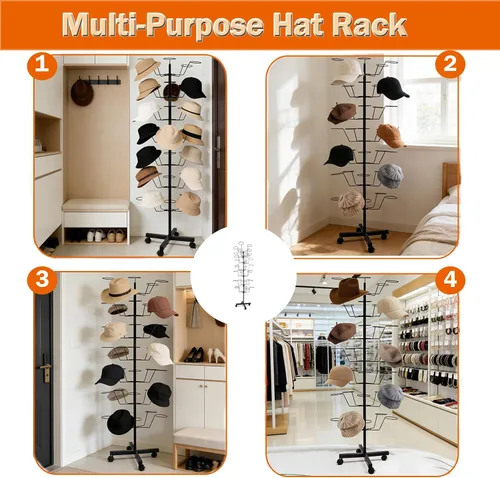 Vista 2 de uyoyous Soporte giratorio de 7 niveles para tiendas minoristas, organizador de exhibición de sombreros de metal resistente con ruedas, capacidad