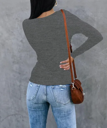 Vista 5 de REVETRO Camisetas de cuello redondo para mujer, manga larga, ajustadas, para invierno, básicas