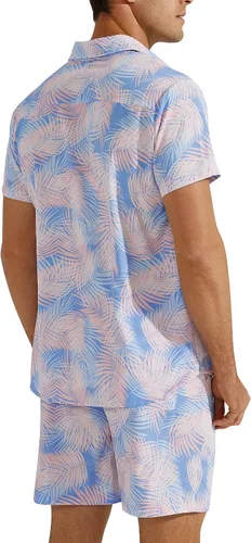 Vista 2 de Camisa hawaiana para hombre, elegante, estampado tropical, pantalones cortos, transpirable, de secado rápido, ropa de playa