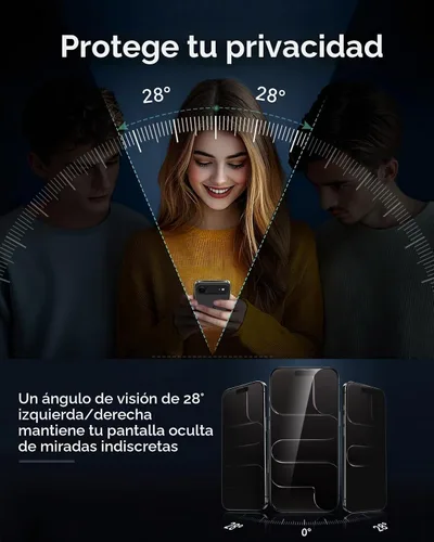 Vista 3 de ESR Paquete de 3 protectores de pantalla de privacidad para iPhone 14 Pro, protector de pantalla de privacidad de vidrio templado antiespía, bordes