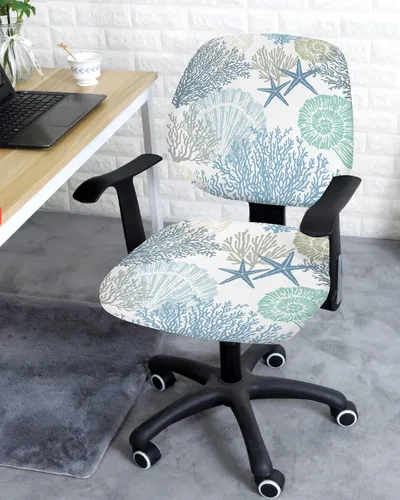 Vista 3 de LiDU Funda para silla de oficina costera, fundas elásticas para silla de computadora, diseño de estrella de mar náutica marina, fundas elásticas