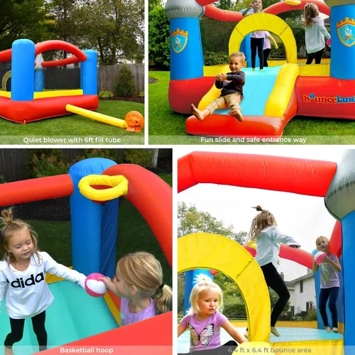 Vista 7 de Castillo de casa saltarina inflable Bounceland con aro de baloncesto, brincador inflable, tobogán divertido, entrada segura, soplador fuerte